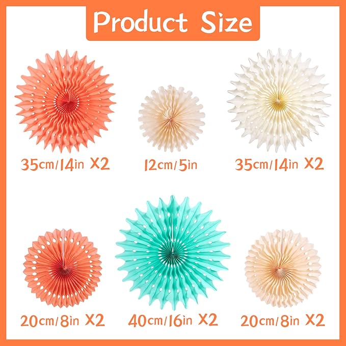 SUNBEAUTY Pack of 11 Hanging Honeycomb Paper Fans Party Decoration Paper Decoration for Birthday Wedding Graduation Events Accessories Mint Peach Cream