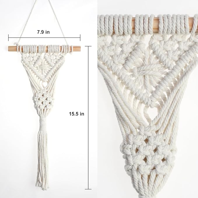 Macrame Wall Hanging Plants with LED Lights, White Cotton Rope, Wooden Dowel, Boho Woven Plant Holders with Artificial Eucalyptus Leaves, Wall Decor, Set of 2 (Orange)