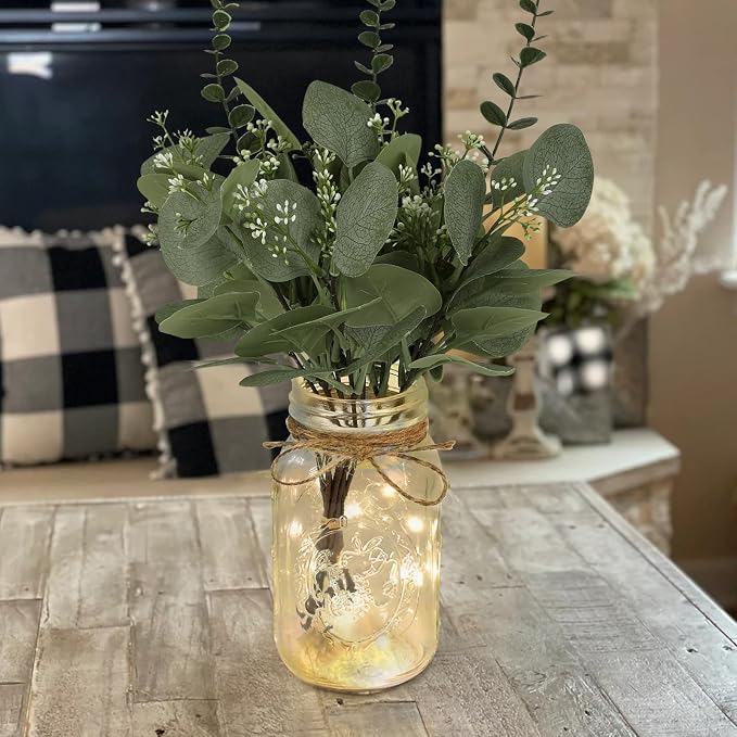 Set of 3 Mason Jar Lights, Plant Decorative Jars Vase Holiday Table Decor | Farmhouse Table Centerpiece for Home Wedding Event Party Decor
