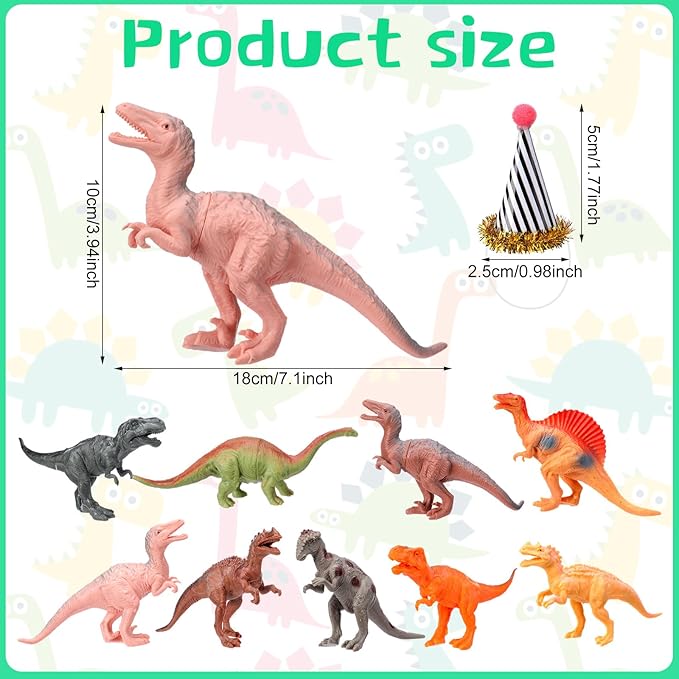 Colingmill 18 Pcs Dinosaur Birthday Party Decorations Animal Cake Toppers Mini Birthday Hat Figure Model for Animals Themed Party
