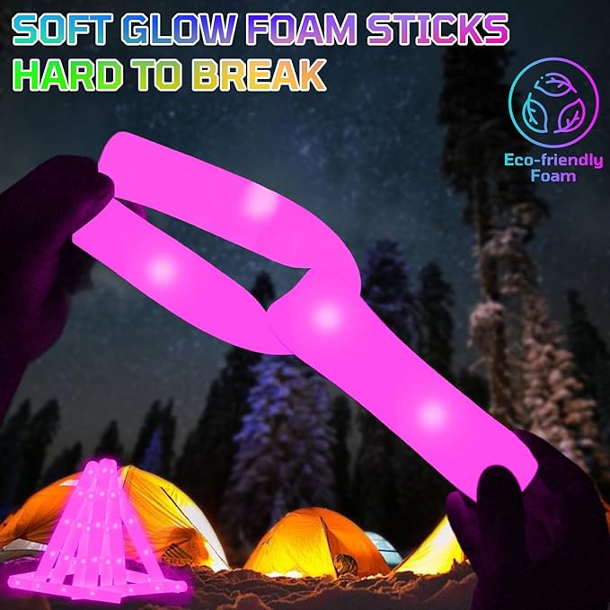 Foam Glow Sticks Bulk, 40 Pack Pink Light Up Foam Sticks 3 Modes Flashing, Glow Party Supplies for Valentine's Day, Mardi Gras, Wedding,Raves, Carnival, Concert, Bar