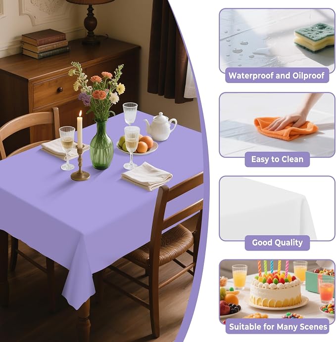 54IN X 160FT Plastic Table Cover Roll with Cutter Box, Cut to Size Plastic Table Cloths for Parties, Birthday, Disposable Tablecloth Roll for All Shape Tables (Light Purple, 54 Inch X 160 Feet)