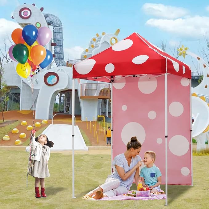 EAGLE PEAK Pop up Canopy 5x5, Outdoor Portable Canopy Tent with One Removable Sunwall, Carry Bag Included, Red Mushroom