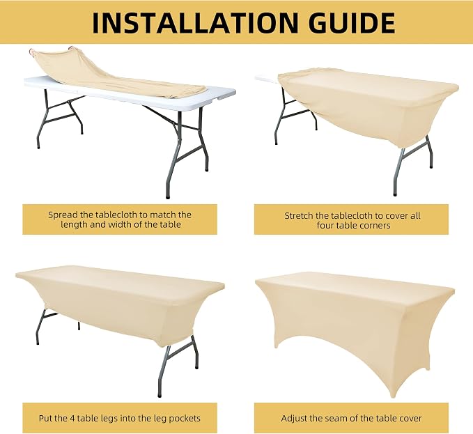 2-Pack 4ft Spandex Table Covers for Rectangular Folding Tables - Wrinkle Resistant Stretch Tight Table Cloths - Ultimate Fitted Table Protector for Parties, Banquet, and Wedding