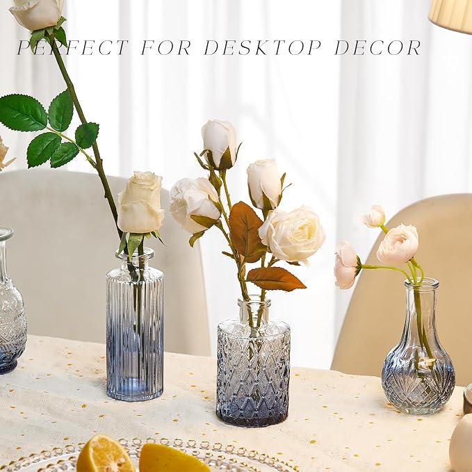 Glass Bud Vase Set of 20, Small Flower Vases, Glass Vases for Centerpieces, Vintage Home Table Decorations Bud Vases (20 Pcs, Blue)