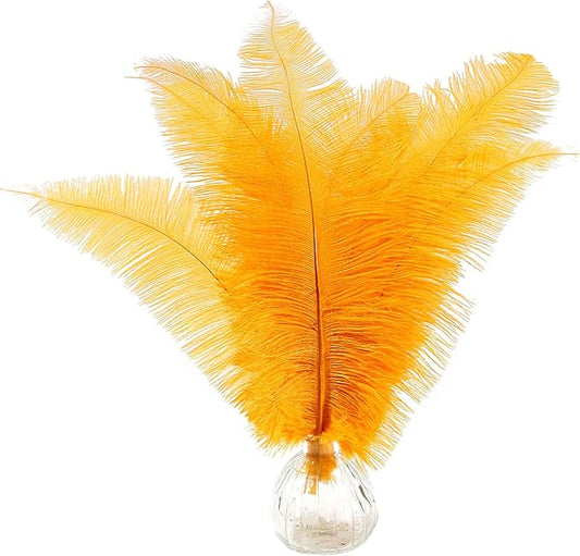SendyFeather 50pcs Natural Golden Yellow Ostrich Spads Feather 14-16inch (35-40cm) Bulk Feathers for Crafts Flowers Vase Wedding Party Centerpiece Decoration