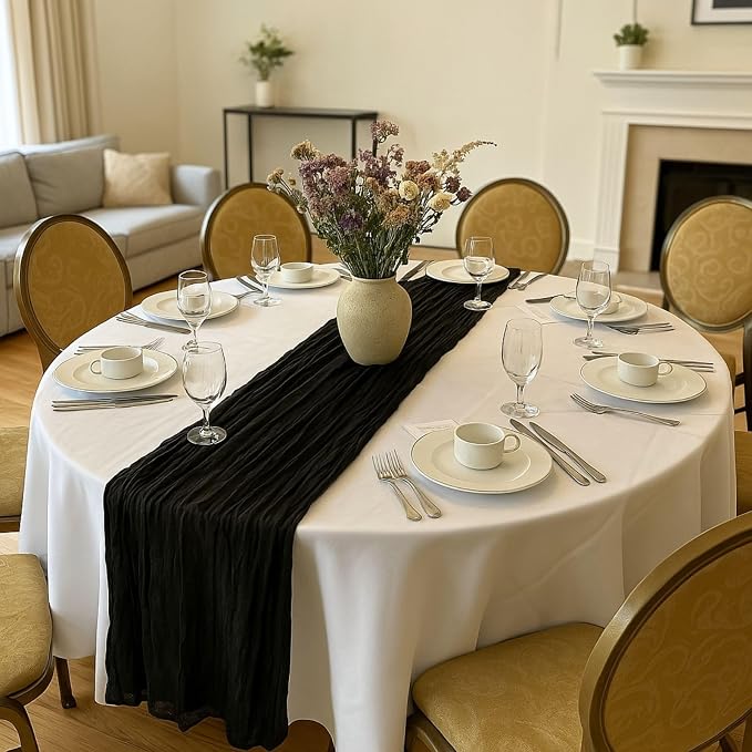 10FT Black Cheesecloth Table Runner 120 Inch Rustic Boho Gauze Cheese Cloth Table Runner for Wedding Baby Shower Bridal Shower Birthday Party Home Decorations
