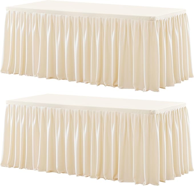 Wish Care 2 Pack Light Champagne Rectangle Table Clothes for 8 Foot Tables, Polyester Fitted Tablecloths 8ft Stretch Table Cover for Wedding, Birthday, Parties, Trade Show, Craft Show
