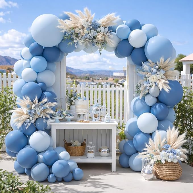 Dusty Blue Balloon Arch Kit - 84 Pcs Double Stuffed Light Blue, Slate Blue and Baby Blue Balloon Garland for Baby Shower, Wedding, Birthday, Gender Reveal, Easter & Ocean Theme Party Decorations