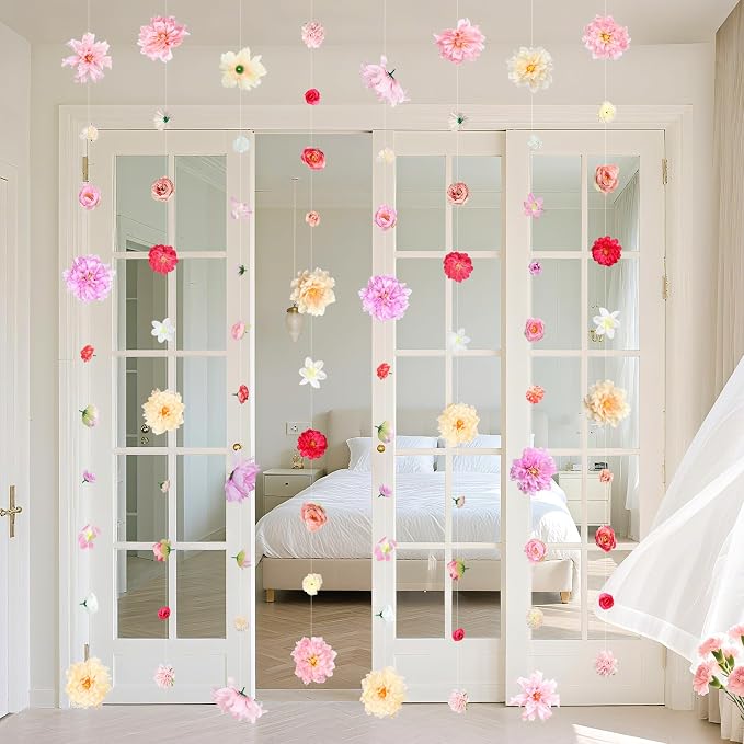 K KUMEED 12 PCS Artificial Flowers Hanging Decorations,11.5FT Spring Flower Garland with Hooks Hanging Flowers for Decoration for Wedding Party Background Birthday Baby Shower Home