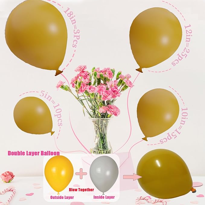 Golden Yellow Balloons, 53pcs Double Stuffed, 18in, 12in, 10in, 5in, Perfect for Birthday, Gender Reveal, Baby Shower, Boho Party Decorations