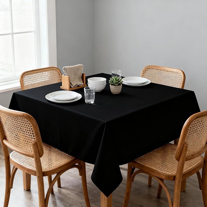 8 Packs Black Tablecloths 54x54 Inch for Square Tables, Wrinkle Resistant Polyester Fabric Tablecloth Washable Rectangular Table Covers for Dining Wedding Party Buffet