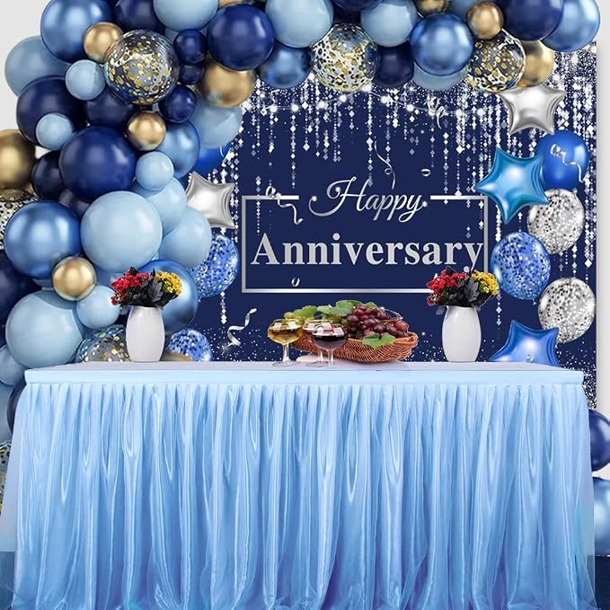 Happy Anniversary Backdrop 10x8ft Navy Silver Glitter Diamond Background for Wedding Anniversary Bridal Shower Party Decorations Photo Backdrops Miss to Mrs Photography Background