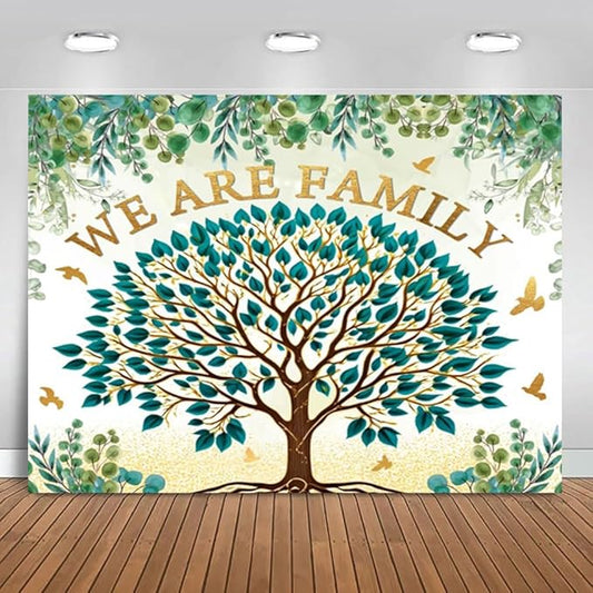 10x8ft Family Reunion Backdrop Family Tree Leaves Photography Background Green Eucalyptus Leaves Welcome to Our Home Decorations Supplies Photo Banner Props