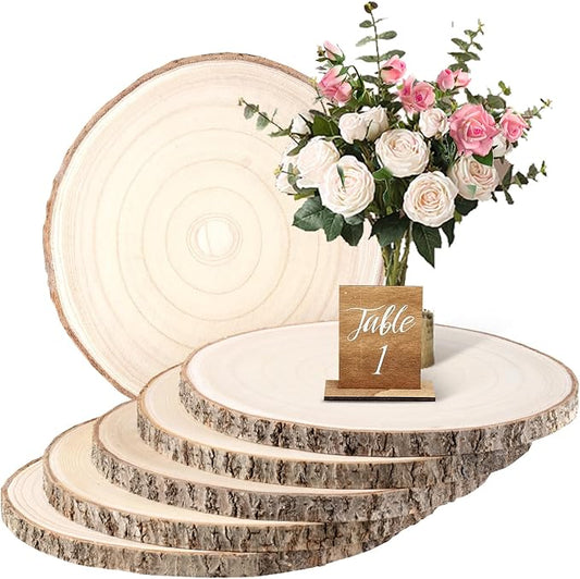 Wood Slices 6 Pack 9-10.5 Inch Large Wood Rounds Natural Wood Slices for Centerpieces,Wedding&BabyShower,Table Decorations,Crafts,DIY,Arts