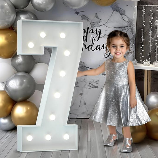Marquee Numbers 4 Feet Tall: Large 7th 70th Birthday Decorations for Her Him 4FT Light Up Numbers White Anniversary Party Decor Big Backdrop Foam Cardboard Number 7