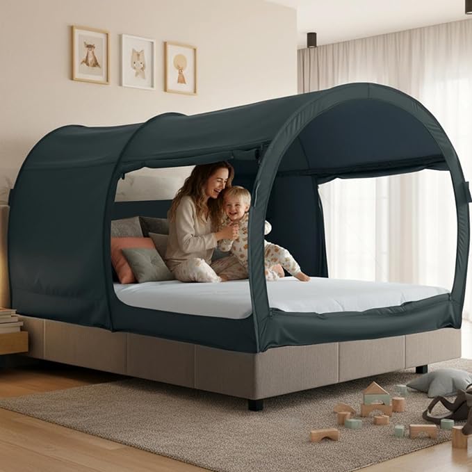 LEEDOR® Bed Tent Dream Tent Bed Canopy Shelter Cabin Sleeping Tent Indoor Pop Up Privacy Warm Breathable Mosquito Mesh Twin/Full/Queen for Kids and Adult (Mattress Not Included)