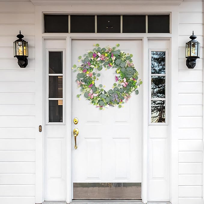 2 Pack 5.68 FT Artificial Daisy Garland with 3D Butterfly, Hanging Fake Flowers Greenery Eucalyptus Garland Floral Vines for Wedding Table Home Room Sping Decor