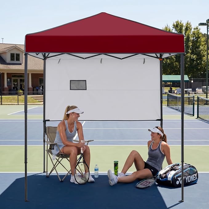 EAGLE PEAK 6x4 Instant Pop Up Canopy Tent with 1 Half Wall Panel, Straight Leg Sun Shelter, Portable Canopy with Carry Bag for Camping, Beach & Sports, Burgundy