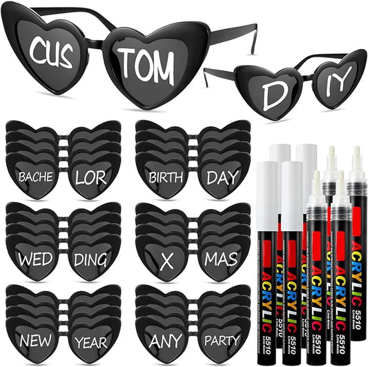 Flutesan Personalized Heart Sunglasses Bulk Custom Glasses with Paint Pens for DIY Wedding Party Favors