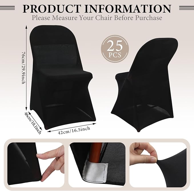 Newwiee 25 Pcs Spandex Chair Covers Bulk - Stretch Folding Flat Front Fitted Universal Chair Protector Pack Removable Washable for Wedding Party Dining Banquet Event (Black)