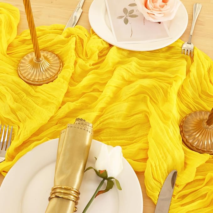 8 Pack Yellow Cheesecloth Table Runner 120 Inch 10FT Gauze Cheese Cloth for Spring Home Decor, Baby Shower, Birthday, Wedding Decoration