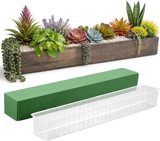 Dandat 1 Set Wood Boxes for Centerpieces 34x5 Inch Rectangle Wooden Planter Box Rustic Wooden Planters with Removable Plastic Liner Floral Foam Blocks for Christmas Wedding Home Garden Decor(Brown)
