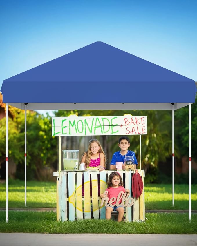 10x10 Pop Up Canopy with One Button Push Setup - Heavy Duty Outdoor Canopy Tent with Portable Roller Bag - 3 Adjustable Height, 4 Weight Bags, 8 Stakes & 4 Guy Ropes Included, Blue