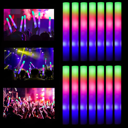 Glow Sticks Bulk, 32 Pcs LED Foam Sticks Glow in the Dark Party Supplies with 3 Modes Colorful Flashing,Light Up Batons Party Favors for Party Wedding Birthday Concert Halloween Christmas