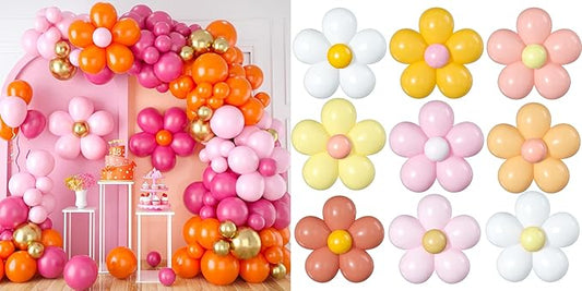 Daisy Balloon Garland and 16 Set Daisy Flower Balloons DIY Kit Retro Hippie Boho Macaron Pastel Balloons Garland For Birthday Baby Shower Bridal Wedding Groovy Daisy Party Decorations