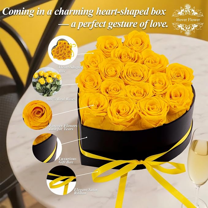 16 Forever Preserved Flowers in a Box, Vanlentines Day Gifts for Her, Eternal Roses Flowers for Delivery Prime, Birthday Gifts for Women Mom Grandma Wife (Yellow)