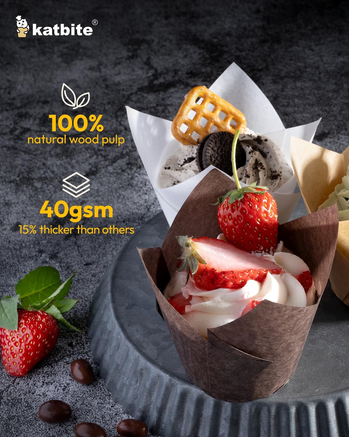 Katbite Tulip Cupcake Liners Holders 200PCS, Muffin Baking Cups, Cupcake Wrapper for Party, Wedding, Birthday, Christmas