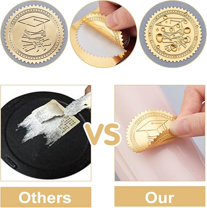 CRASPIRE 2 Inch Gold Embossed Envelope Seals Stickers Wine Glass 100pcs Round Adhesive Embossed Foil Seals Stickers Envelope Label for Wedding Invitations Party Gift Packaging Greeting Card