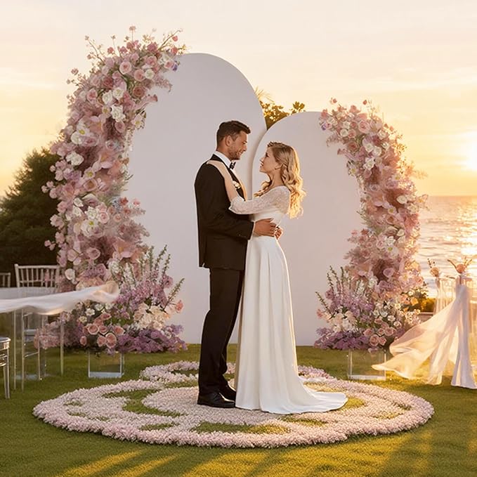SuuWoee Arch Backdrop Stand Set of 2 With Cover (6FT+5FT),Gold Metal Wedding Arch Balloon Stand With Cover for Birthday Party Baby Shower Graduation Ceremony Decoration