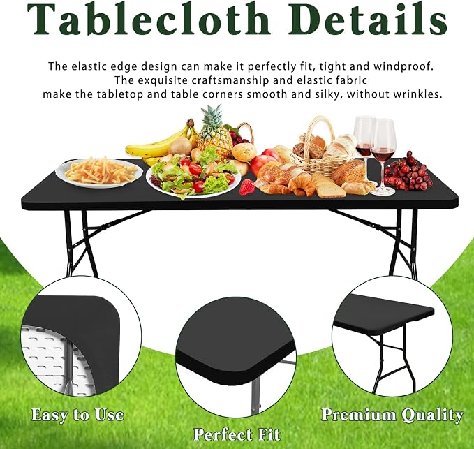 6 Pack Picnic Table Cover Elastic Fitted Tablecloths for 6 Foot Rectangle Tables Waterproof Stretch Washable Patio Folding Outdoor Spandex Table Cloth for Camping Banquet and Parties (Grey,30" x 72")
