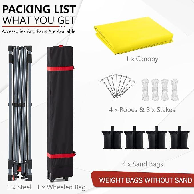 ABCCANOPY Outdoor Pop up Canopy Tent, 10x10 Instant Portable Canopy for Camping, Beach, Backyard,Yellow
