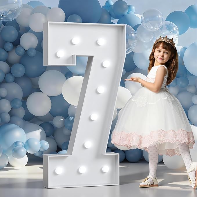 Marquee Numbers 4 Feet Tall Big Light Up Numbers 7th 17th 70th Happy Birthday Decorations Girl Boy White Anniversary Party Decor Large Cardboard Prop Backdrop Sign 7