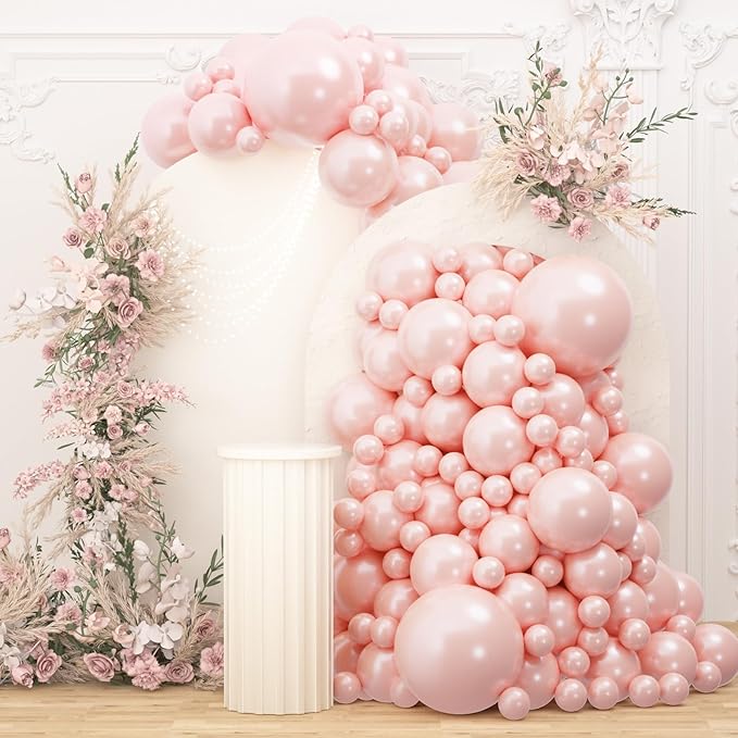 108Pcs Pearl Pink Stuffed Balloons Different Size, 18/12/10/5 inch Dusty Rose Balloons Garland Arch kit for Baby Bridal Shower Birthday Boho Wedding Party Decor