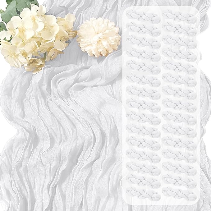 30 Pack White Cheesecloth Table Runner 17 x 108 inch Cheese Cloth Table Runners 9ft White Table Runner Rustic Romantic Sheer Gauze Runner for Wedding Party Baby Shower Table Decoration