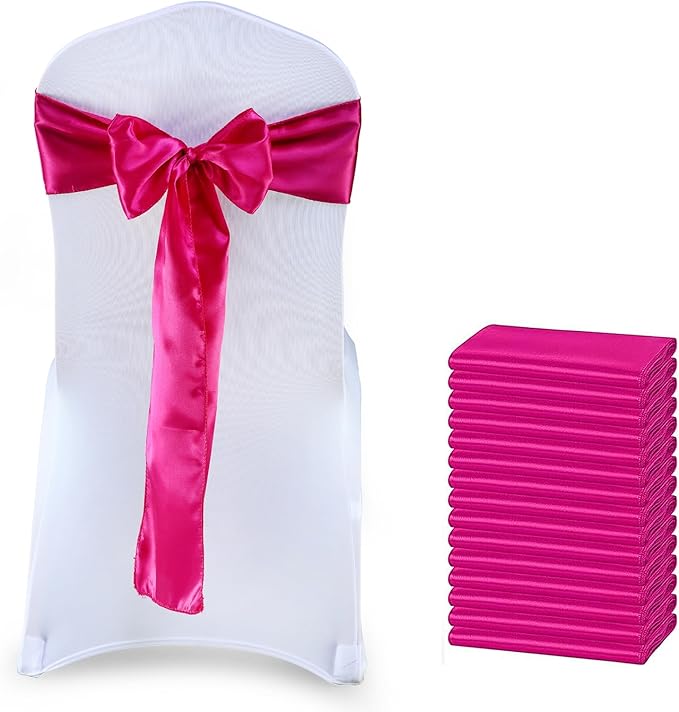 MDS Satin Chair Sashes, 25 Pack, 7”x108” Each, Decorative Chair Bows Ribbon Tie Backs for Wedding Party, Holiday Dinner, Birthday, Reception, Banquet, Hotel & Event Decoration - Magenta