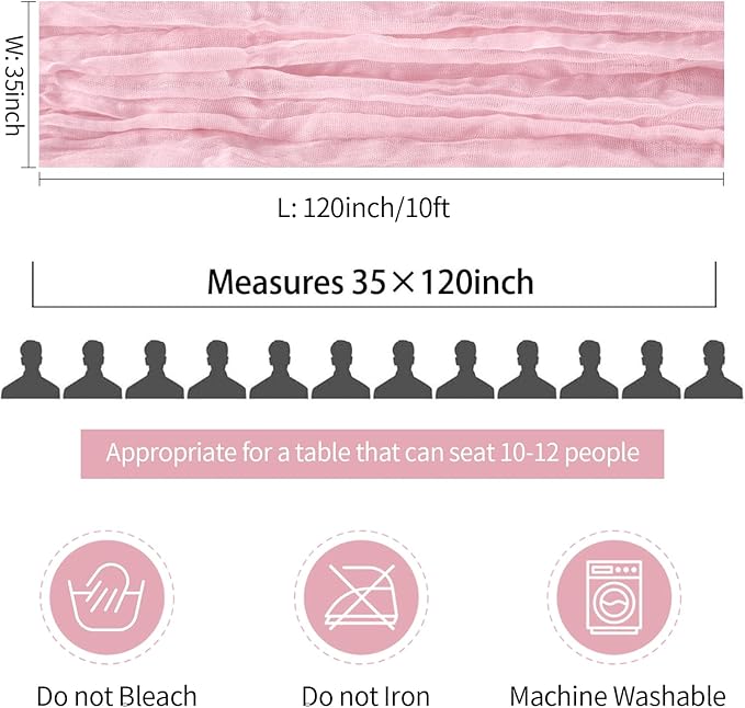 6 Pack Light Pink Table Runner Cheese Cloth Summer Rustic Sheer Gauze Cheesecloth Table Runner 120 Inch 10 FT for Wedding Baby Shower Bridal Shower Party Home Decorations