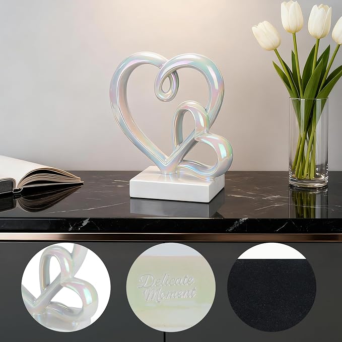 Wedding Anniversary Couples Gifts-Two Hearts Decor Statue,1st to 50th for Her/Him,Engagement Present, Shimmering Love Symbol for Couple, Romantic Home Accent