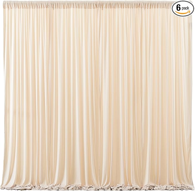 Champagne Backdrop Curtain 6 Panels - Wrinkle-Free Polyester Photography Drapes for Baby Shower Birthday Party Photo Background Stand - 24 X 10FT