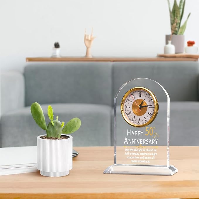 OkiyiD 50th Anniversary Wedding Gift, Anniversary Quartz Clock, Desk Table Clock, 50 Years of Marriage, Golden Wedding for Couple, Parents, Grandparents (50th Anniversary)