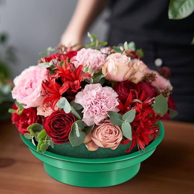 Hahood 16 Packs Floral Foam Rounds in Bowls DIY Flower Arrangement Kit Green Round Wet Flower Foam Blocks for Fresh and Artificial Flower Arrangements, Birthday Wedding Party Decors