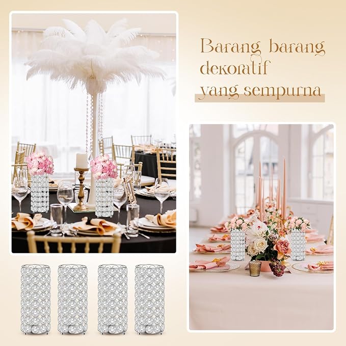 Dandat 8 Pcs Crystal Flower Vase for Wedding Table Centerpieces 7.87 in Crystal Pillar Metal Cylinder Flower Vase Stand for Christmas Wedding Decor Gifts Arrangement Event(Silver)