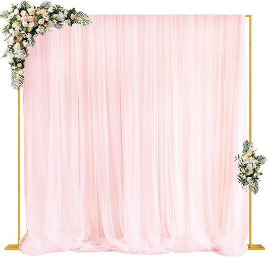 Fomcet 10FT x 10FT Backdrop Stand Heavy Duty with Base, Gold Portable Adjustable Pipe and Drape Kit, Square Metal Arch Party Frame for Wedding Birthday Parties Banquet Decorations