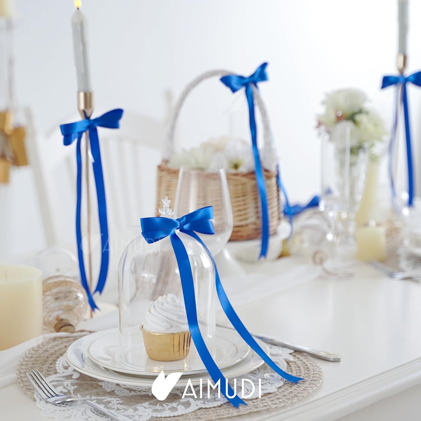 AIMUDI Royal Blue Bows 5 × 10" Satin Bows for Gift Wrapping Twist Tie Bows Premade Ribbon Bows for Bouquets Invitations Baskets Crafts Wreaths Wedding Birthday Party Baby Shower Decorations, 36 PCs