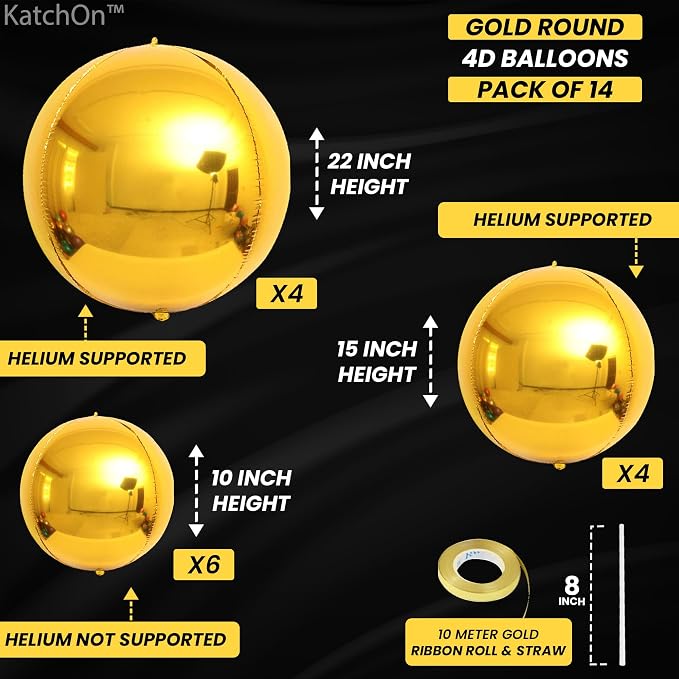 KatchOn, Gold Balloons - 22 Inch, Pack of 14 | Large Foil Metallic Balloons for Gold Party Decorations, Wedding Decorations | Baby Shower, Anniversary, Bachelorette Engagement Birthday Party