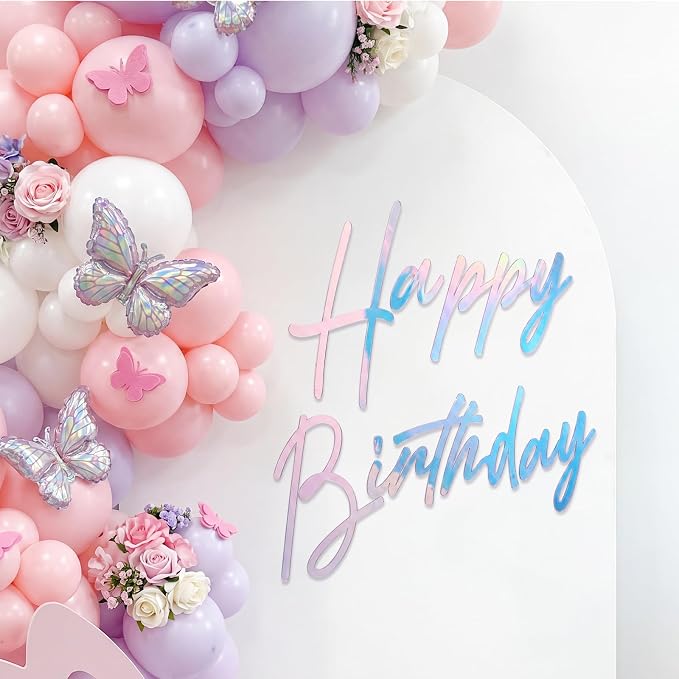 Yousoontic Happy Birthday Sign for Backdrop Large Happy Birthday Sticker Letter Acrylic Mirror Decal for Balloon Arch Wall Kpop Party, Peel off Acrylic Film(23 x 20 Inches,Classic,Dazzling Laser)